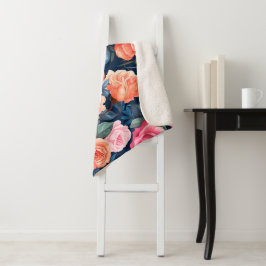 レッドピンクオレンジバラパターンデザイン シェルパブランケット