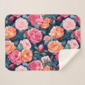 レッドピンクオレンジバラパターンデザイン シェルパブランケット (正面(横))