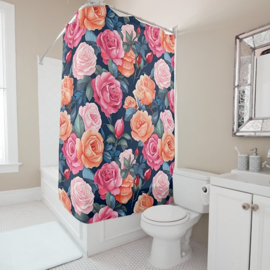 レッドピンクオレンジバラパターンデザイン シャワーカーテン (インサイチュ)