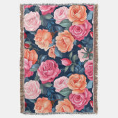 レッドピンクオレンジバラパターンデザイン スローブランケット (正面縦)