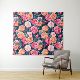レッドピンクオレンジバラパターンデザイン タペストリー