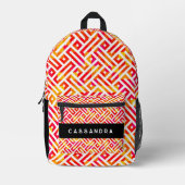 レッドピンクオレンジ黄中世紀美術パターン プリントバックパック (正面)