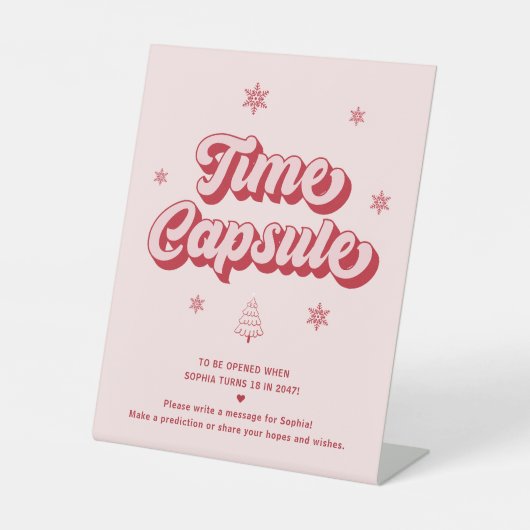 レッドピンククリスマス1st誕生日タイムカプセルゲーム 台座サイン (正面)