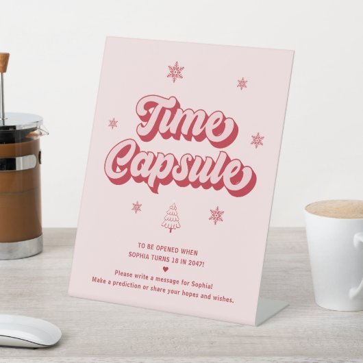 レッドピンククリスマス1st誕生日タイムカプセルゲーム 台座サイン (インサイチュ)