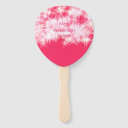 レッドピンクグリッタースパークル新学期先生ap ハンドファン (正面)