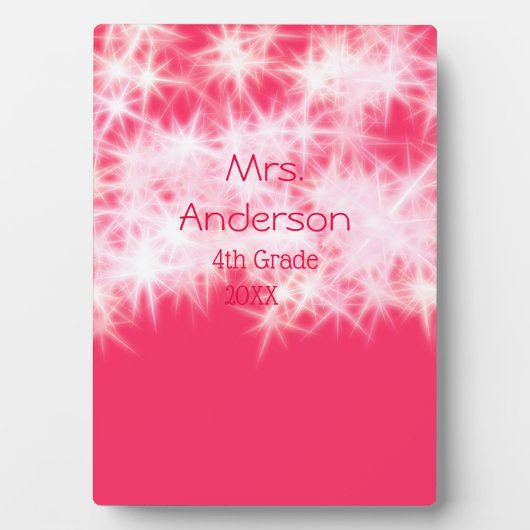 レッドピンクグリッタースパークル新学期先生ap フォトプラーク (正面)