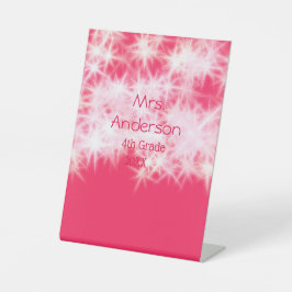 レッドピンクグリッタースパークル新学期先生ap 台座サイン