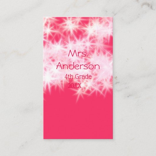 レッドピンクグリッタースパークル新学期先生ap 名刺 (正面)