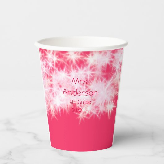 レッドピンクグリッタースパークル新学期先生ap 紙コップ (正面)