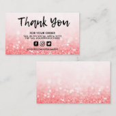 レッドピンクグリッタートレンディーサロンありがとう 名刺 (正面/裏面)