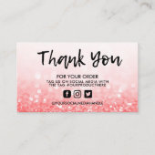 レッドピンクグリッタートレンディーサロンありがとう 名刺 (正面)