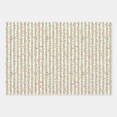 レッドピンクグリーンストライプ誕生日クリスマス ラッピングペーパーシート (正面2)