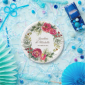 レッドピンクグリーンフローラクリスマスリース結婚ズ ペーパープレート (パーティー)