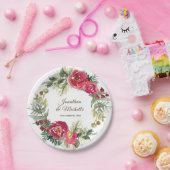レッドピンクグリーンフローラクリスマスリース結婚ズ ペーパープレート (パーティー)