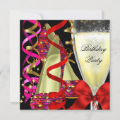 レッドピンクシューズシークンズバースデーパーティー 招待状 (正面)