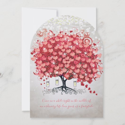 レッドピンクシルバーウッドシハート結婚リーフ 招待状 (裏面)