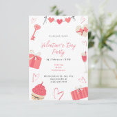 レッドピンクシンプルかわいい図解入りの、写真付きのバレンタインデー 招待状 (スタンド正面)