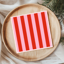 レッドピンクストライプレトロ スタンダードカクテルナプキン