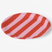 レッドピンクストライプレトロ ペーパープレート (アングル)