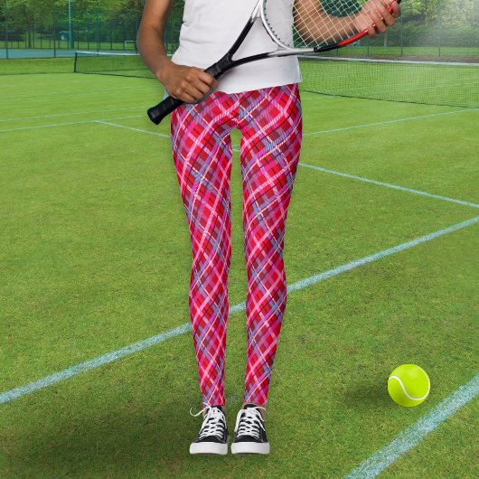 レッドピンクタータンチェックプレイドパターン(の模様が)あるレギンス レギンス