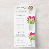 レッドピンクチューリップ水彩春の結婚式 オールインワン招待状 (内側)