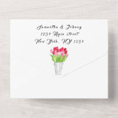 レッドピンクチューリップ水彩春の結婚式 オールインワン招待状 (裏面)