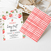 レッドピンクデイジーストロベリーファースト誕生日 招待状