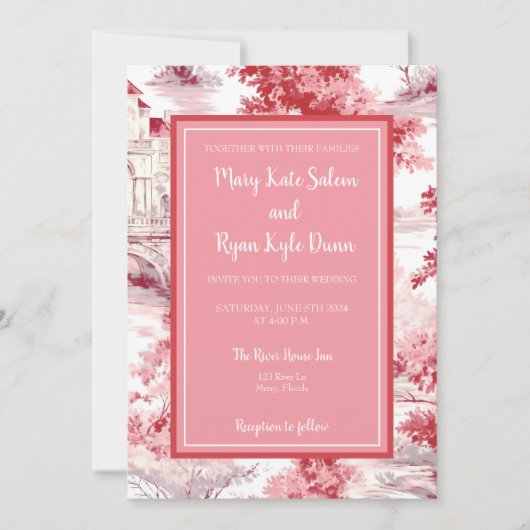 レッドピンクトワフランスのール結婚式招待状 招待状 (正面)