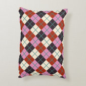 レッドピンクナスアイボリーティール(緑がかった色)レトロプレイド アクセントクッション (裏面(縦))