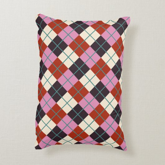 レッドピンクナスアイボリーティール(緑がかった色)レトロプレイド アクセントクッション (裏面(縦))