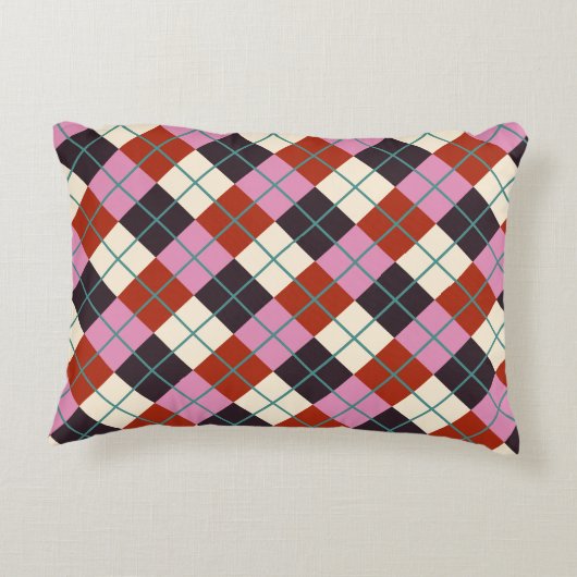 レッドピンクナスアイボリーティール(緑がかった色)レトロプレイド アクセントクッション (裏面)