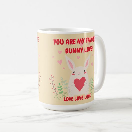 レッドピンクハートあなたが私のバニーラブバレンタイン コーヒーマグカップ (正面右)