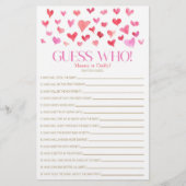 レッドピンクハートをテーマにした誰を推測!赤ちゃんシャワーゲーム 便箋 (正面)