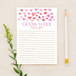 レッドピンクハートをテーマにした誰を推測！赤ちゃんシャワーゲーム 便箋