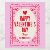 レッドピンクハートハッピーバレンタインデー ワインラベル (シングルラベル)