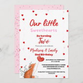 レッドピンクハートバレンタインズデイスウィートアート誕生日 招待状 (正面/裏面)