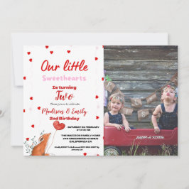 レッドピンクハートバレンタインズデイスウィートアート誕生日 招待状