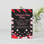レッドピンクハートバレンタインパーティーフードミュージックダンス 招待状 (スタンド正面)