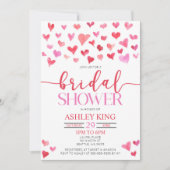 レッドピンクハートバレンタインブライダルシャワー 招待状 (正面)
