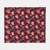 レッドピンクハートパターンスケッチバレンタインデー フリースブランケット (正面(横))