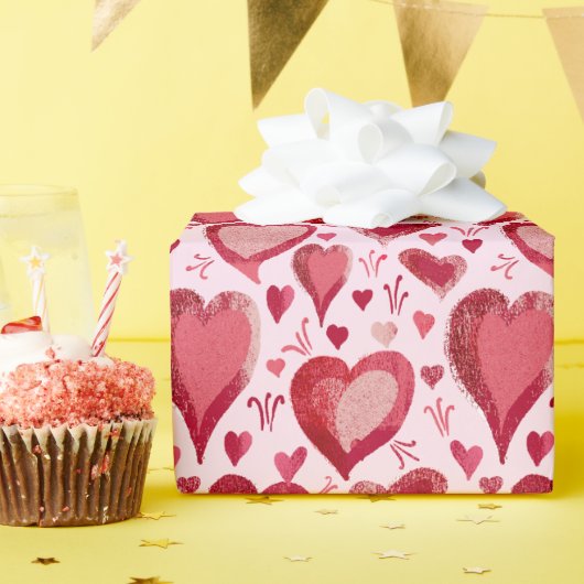 レッドピンクハートパターンスケッチバレンタインデー ラッピングペーパー (誕生日パーティー)