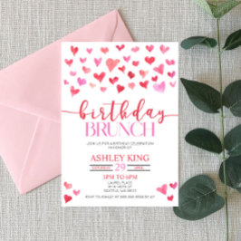 レッドピンクハート誕生日ブランチパーティー 招待状