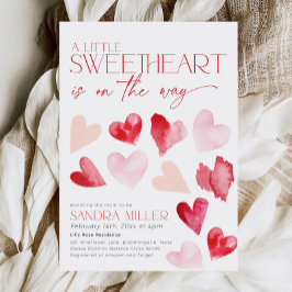 レッドピンクバレンタインハートスウィートベビーシャワー 招待状