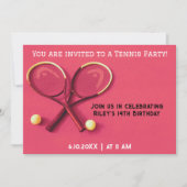 レッドピンクバースデーパーティーラケット&ボールテニス 招待状 (正面)