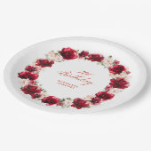 レッドピンクパーソナライズされたフローラ70th誕生日パーティー ペーパープレート (アングル)