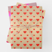 レッドピンクパープルハートゴールデンフォイルバレンタインデー ラッピングペーパーシート (インサイチュ)