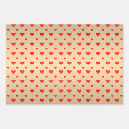 レッドピンクパープルハートゴールデンフォイルバレンタインデー ラッピングペーパーシート