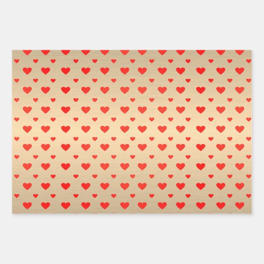 レッドピンクパープルハートゴールデンフォイルバレンタインデー ラッピングペーパーシート (正面)