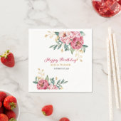 レッドピンクピーニー金ゴールドリーフグリーン誕生日ブランチ スタンダードカクテルナプキン (インサイチュ)
