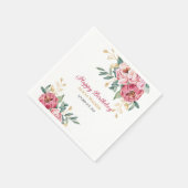 レッドピンクピーニー金ゴールドリーフグリーン誕生日ブランチ スタンダードカクテルナプキン (角)